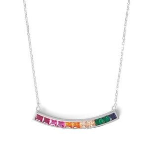 New! Sterling Silver Rainbow Cubic Zirconia Necklace